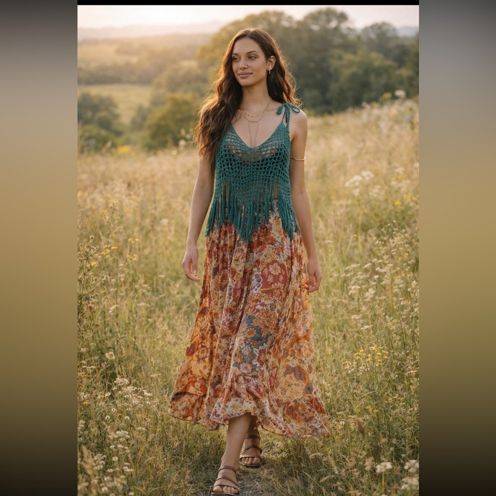 🎉RARE🎉 Anthropologie NWT Shoulder-Tie Crochet Vest ONE SIZE.